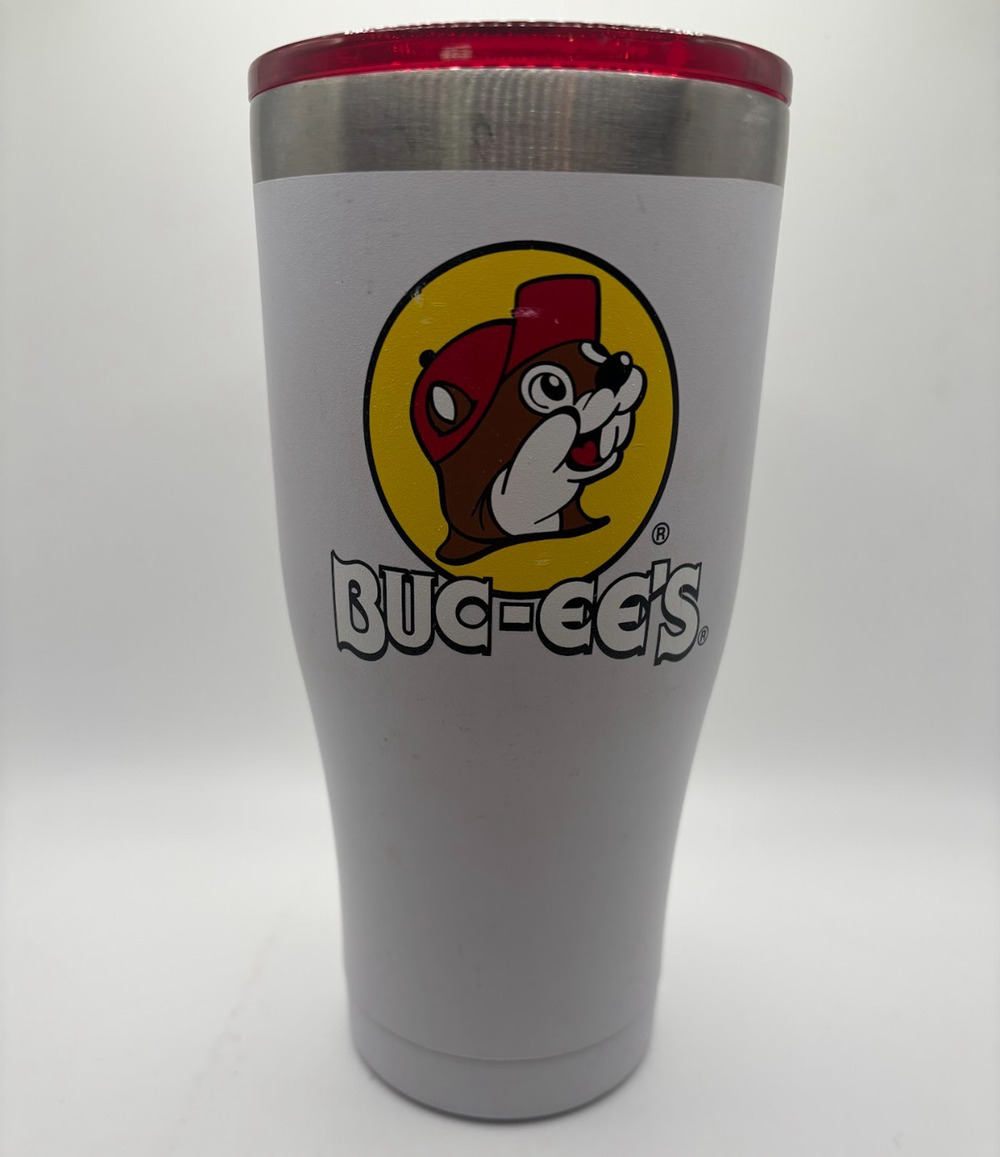 Buc-ee's Yukon Outfitters 20oz Insulated Tumbler White Stainless Steel Red Lid